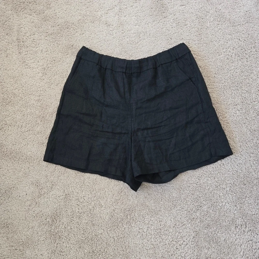 J.Crew Womens Long Tropez Short 100% Linen Size Large Black Pull-on  Minimalist
